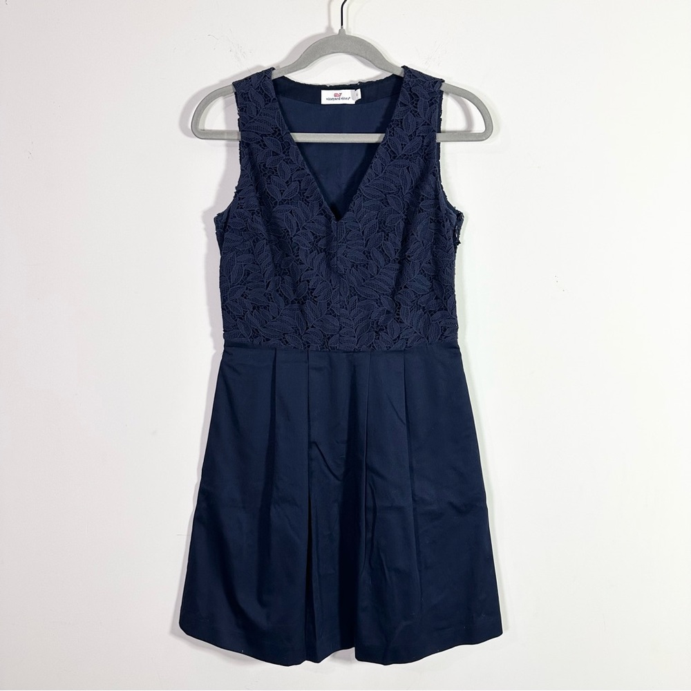 Vineyard Vines Navy Blue Sleeveless V-Neck Lace Mini Dress